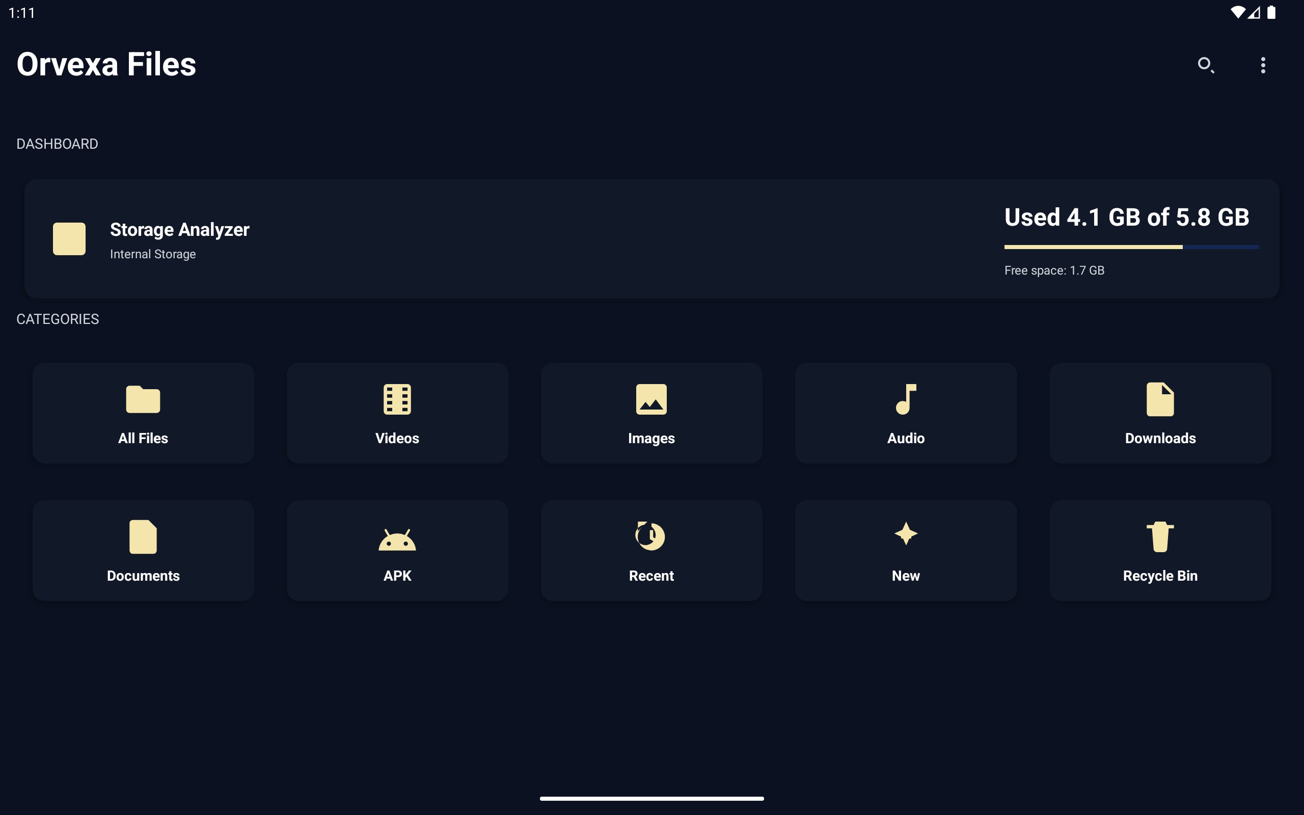Orvexa Files home screen
