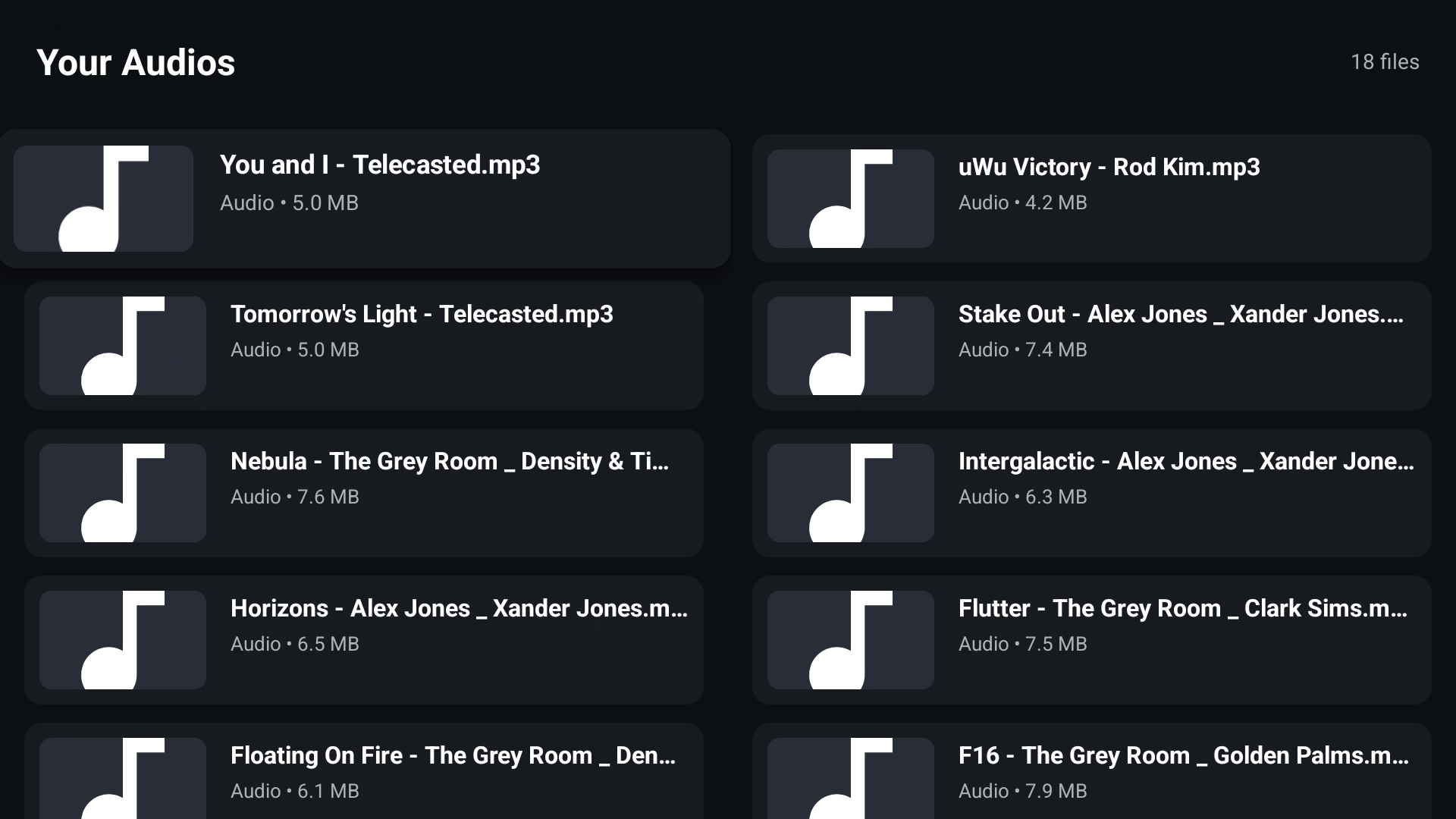 Orvexa Media Player media list