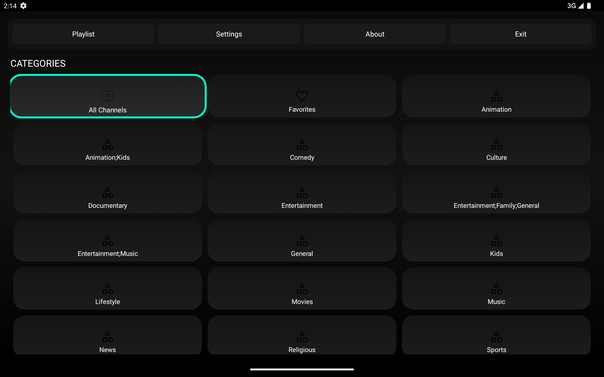 Orvexa TV channel browsing interface